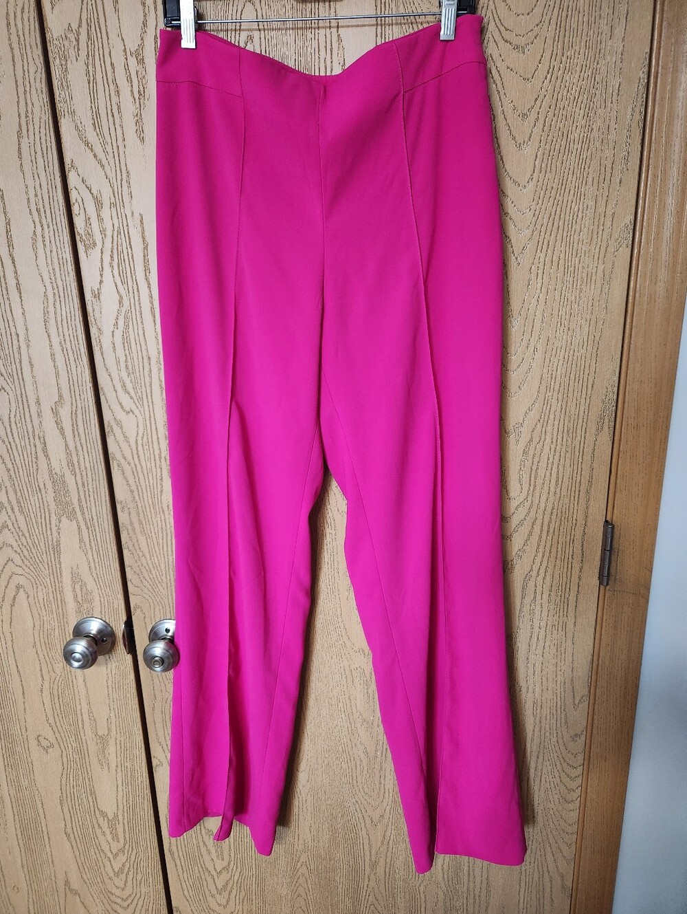 Zara long flowy Neon Midrise Fuchsia Wide-Leg Women's Pants With A Sise Zipper